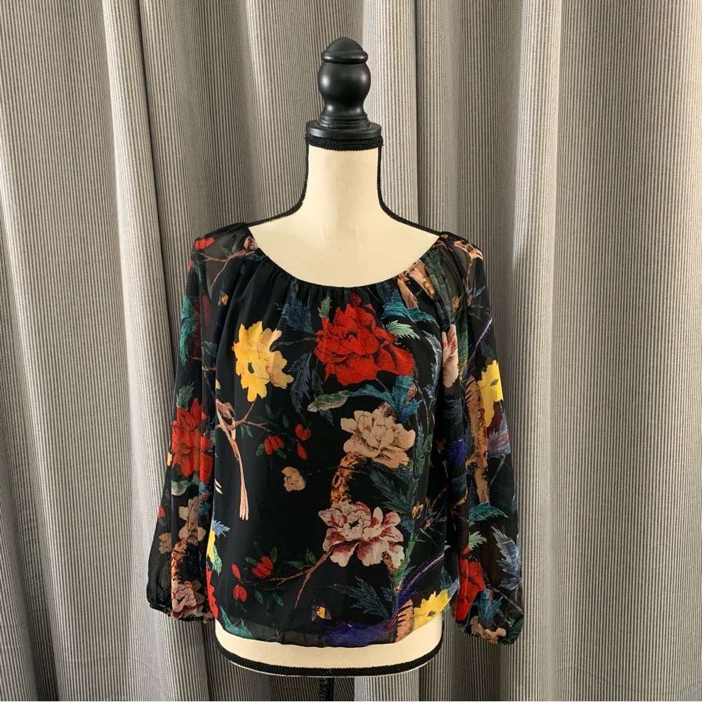 Alice + Olivia Black Floral Off-Shoulder Blouse - Picture 4 of 10